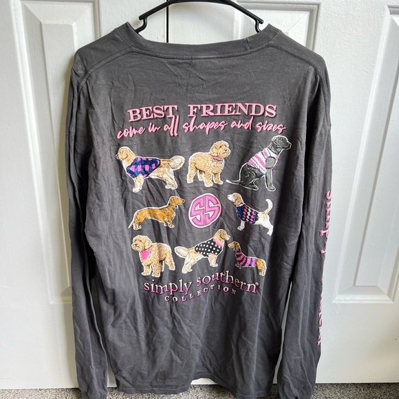 Simply Southern Charcoal Long Sleeve with Colorful Dog Graphics - Picture 1 of 9